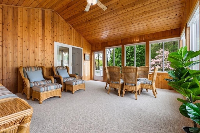2 Cider Mill Rd, Peabody, MA 01960 - sunroom / solarium featuring lofted ceiling, wood walls, wood ceiling, and carpet