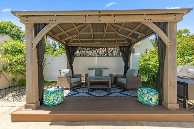 2 Cider Mill Rd, Peabody, MA 01960 - wooden terrace featuring a gazebo, fence, and an outdoor living space