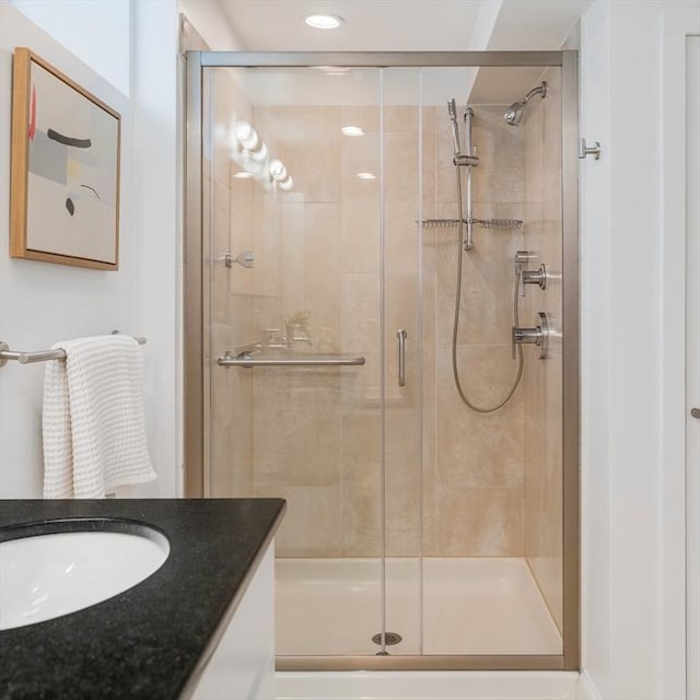 23 Hall Ave Unit 1, Somerville, MA 02144 - full bath with a shower stall, vanity, and recessed lighting