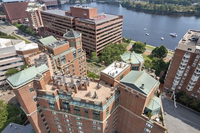 aerial view with a water view