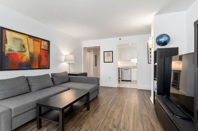 living room with wood-type flooring