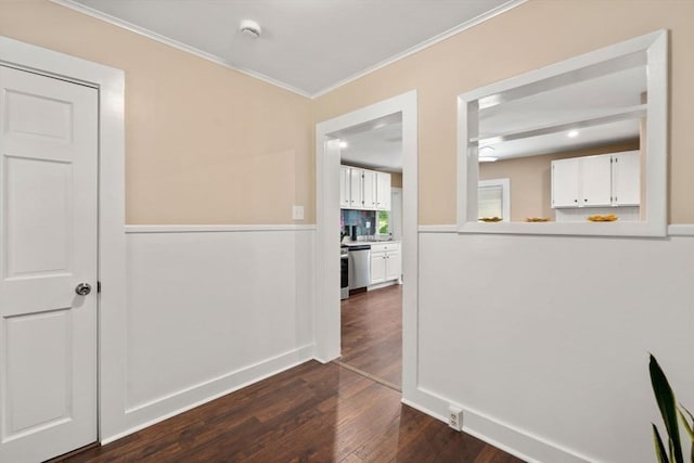 448 Washington St, Warren, MA 01083 - hallway with crown molding and dark wood-type flooring