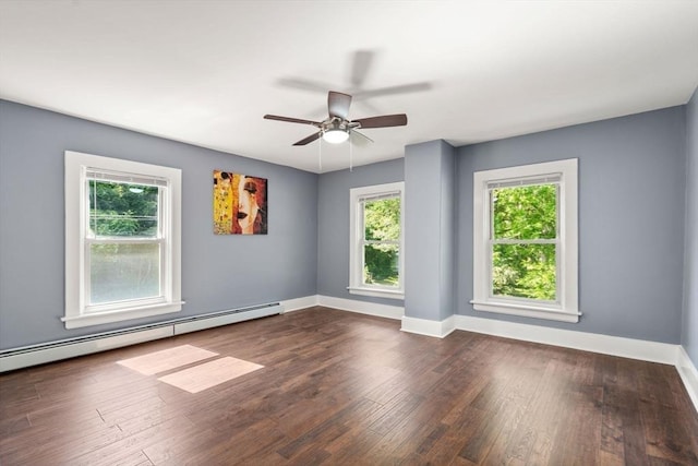 448 Washington St, Warren, MA 01083 - spare room featuring wood finished floors, a ceiling fan, and baseboard heating