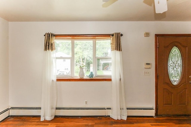 109 Bacon Rd, Springfield, MA 01119 - entryway featuring wood finished floors, a ceiling fan, and baseboard heating
