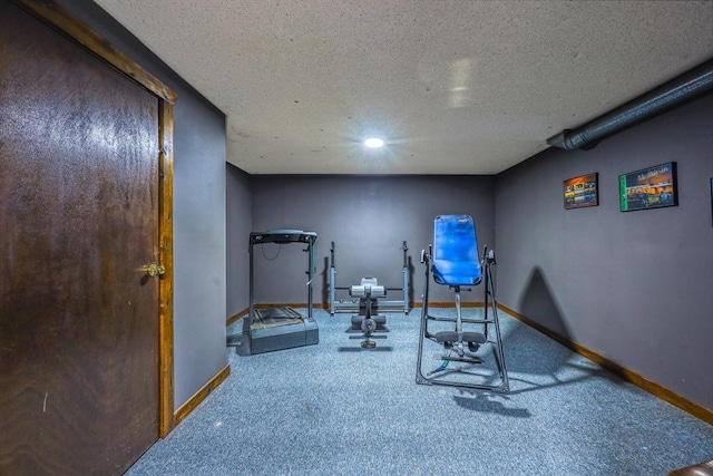 159 School St, Granby, MA 01033 - workout room featuring carpet flooring, baseboards, and a textured ceiling