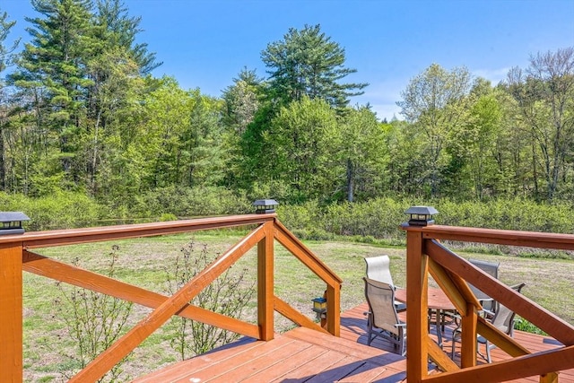 159 School St, Granby, MA 01033 - wooden deck featuring a forest view and a yard