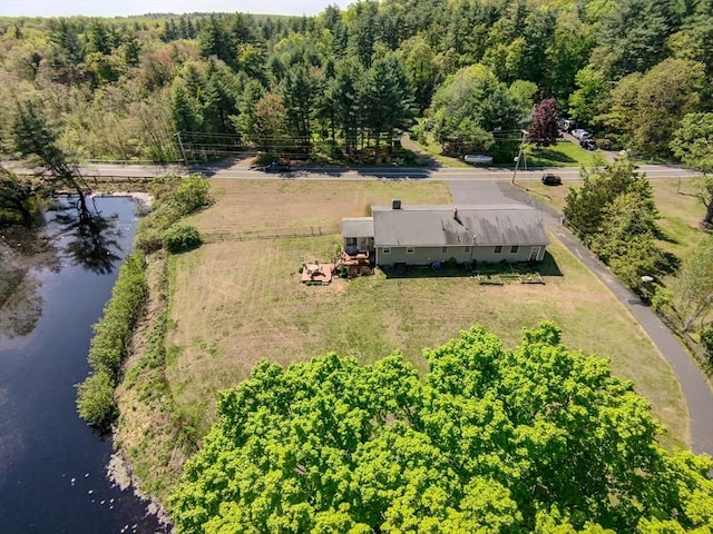 159 School St, Granby, MA 01033 - aerial view of property and surrounding area featuring a large body of water and a heavily wooded area