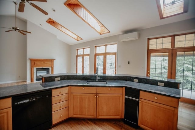251 Butterworth Rd, Barre, MA 01005 - kitchen with dishwasher, a wall mounted air conditioner, a ceiling fan, open floor plan, and lofted ceiling