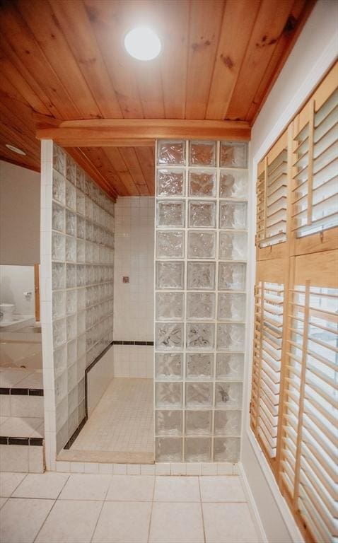 251 Butterworth Rd, Barre, MA 01005 - full bath with wood ceiling, a walk in shower, tile patterned floors, and tile walls