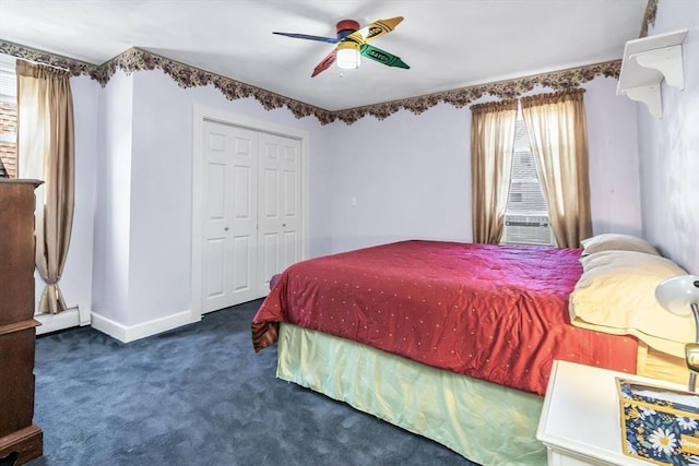 16 Pacific St, Lynn, MA 01902 - carpeted bedroom featuring a closet, ceiling fan, and a baseboard heating unit