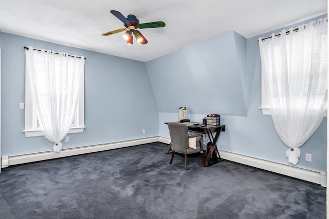 16 Pacific St, Lynn, MA 01902 - office space with a baseboard heating unit, carpet floors, and a ceiling fan