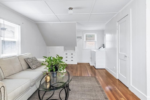 16 Pacific St, Lynn, MA 01902 - living area featuring wood finished floors and independent washer and dryer