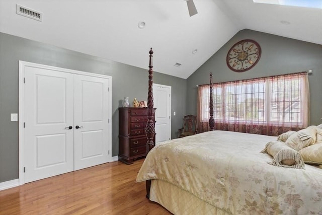 544 Main St, Stoneham, MA 02180 - bedroom featuring light wood-type flooring, ceiling fan, high vaulted ceiling, and baseboards