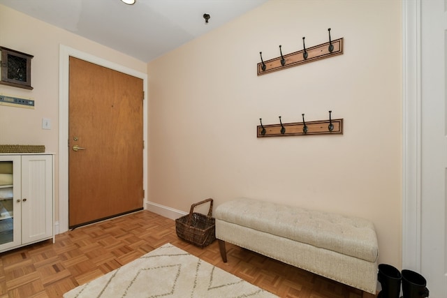 entrance foyer featuring light parquet flooring