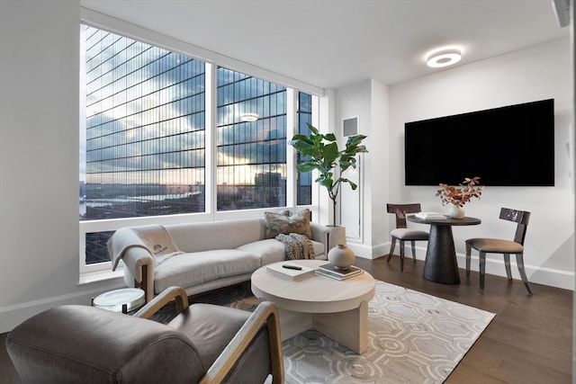 living room featuring dark hardwood / wood-style floors