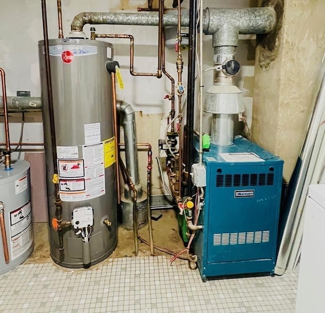 utilities with water heater and a heating unit