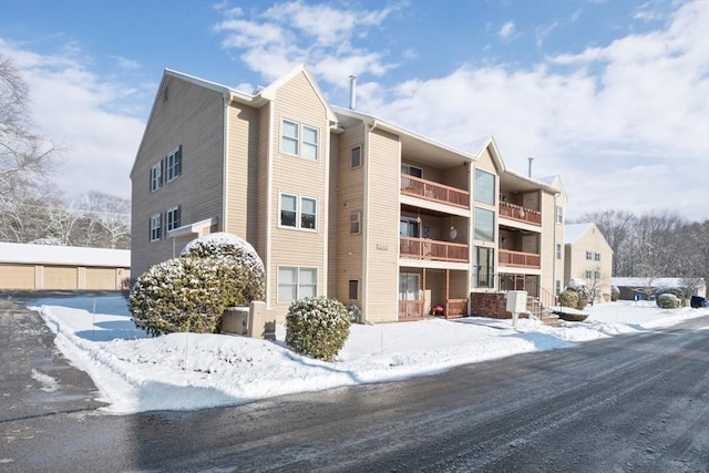 view of snow covered property