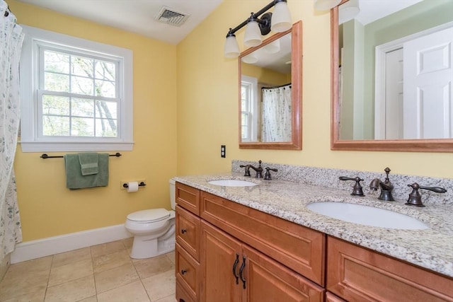 5 Warner Way, Canton, MA 02021 - full bathroom featuring baseboards, toilet, double vanity, and tile patterned flooring