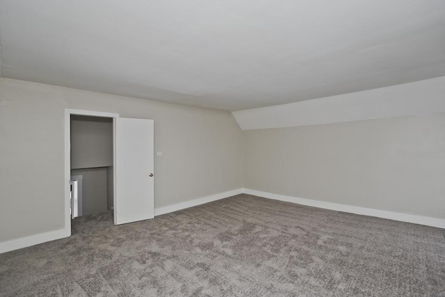 interior space with lofted ceiling, carpet floors, and a closet