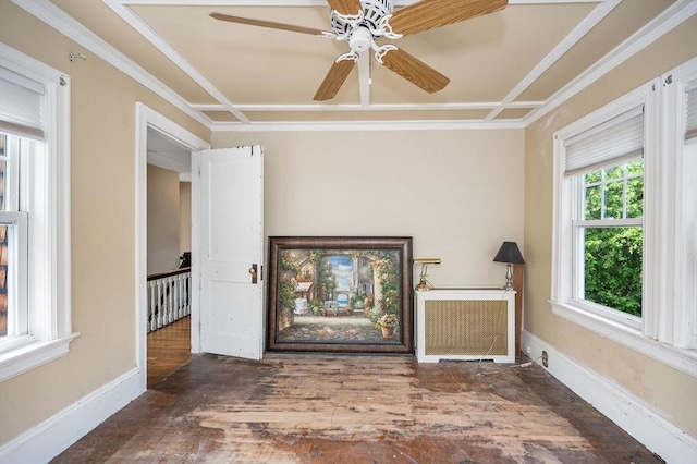 89 Merrill Ave, Lowell, MA 01850 - unfurnished living room featuring crown molding, wood finished floors, ceiling fan, and baseboards