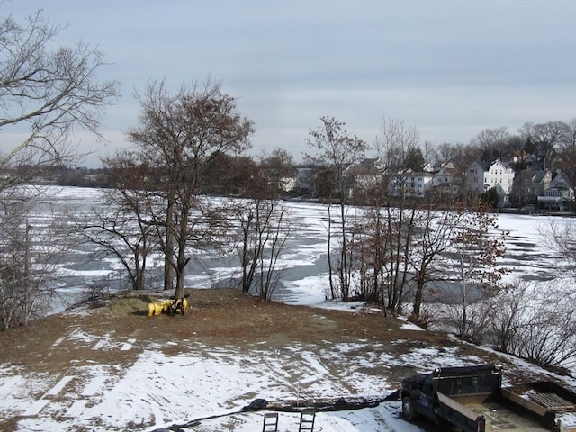 view of yard layered in snow