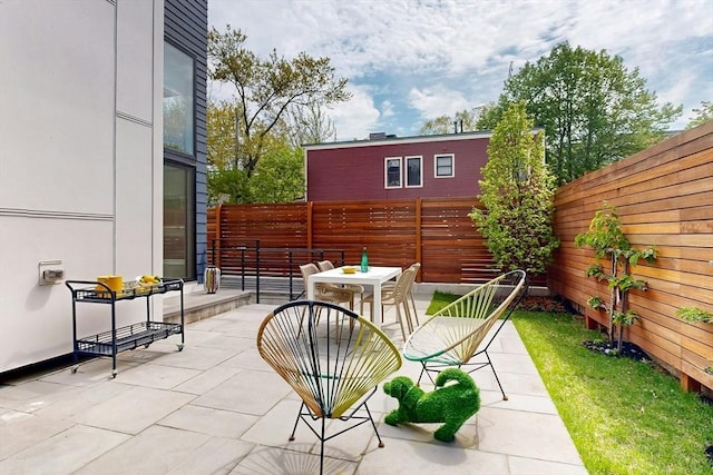 view of patio / terrace featuring a fenced backyard and outdoor dining area