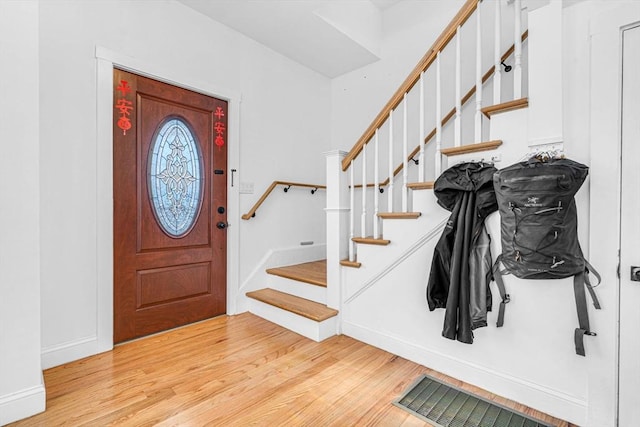 entrance foyer with light wood-type flooring