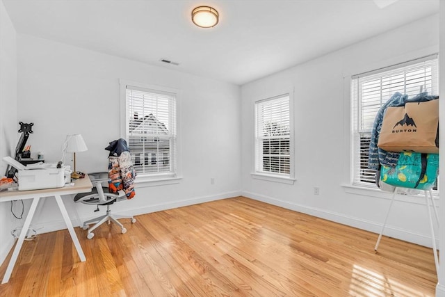 home office featuring hardwood / wood-style flooring