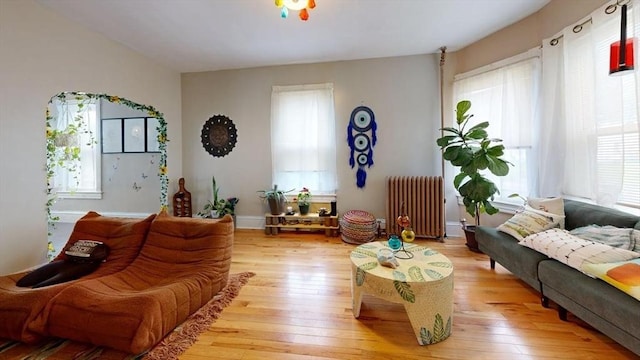 48 Summer St, Adams, MA 01220 - living area with radiator and light wood-style floors