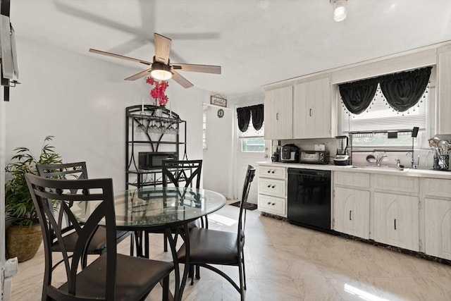 26 Hemlock Ter, Randolph, MA 02368 - kitchen featuring dishwasher, ceiling fan, plenty of natural light, and light countertops
