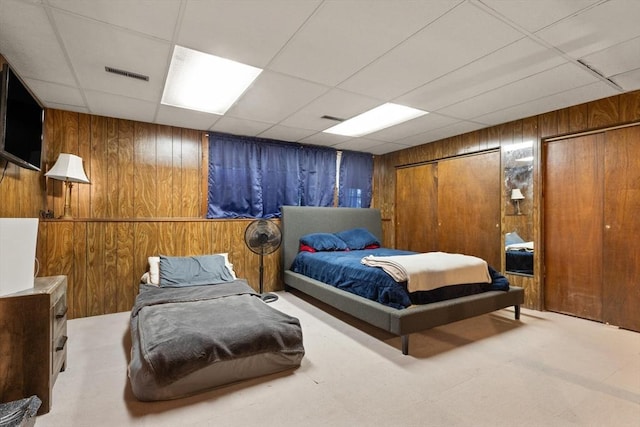 26 Hemlock Ter, Randolph, MA 02368 - bedroom with wooden walls, carpet flooring, and a drop ceiling