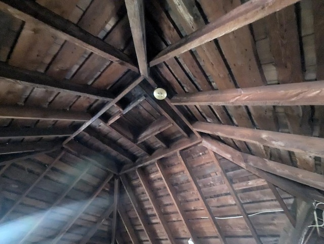 room details with beamed ceiling and wood ceiling