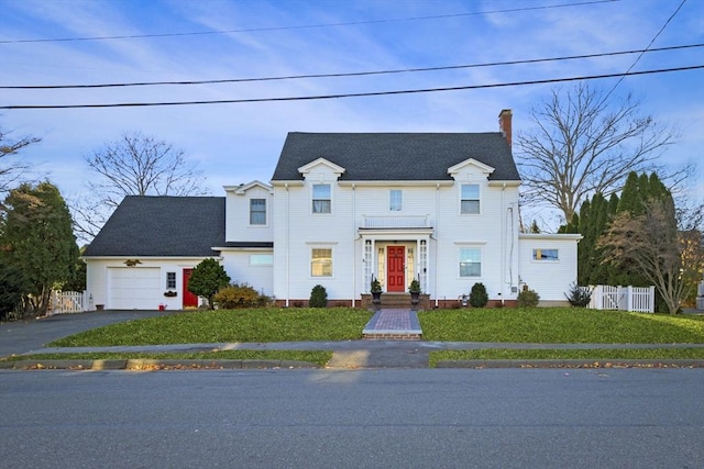 view of front facade with a front lawn and a garage