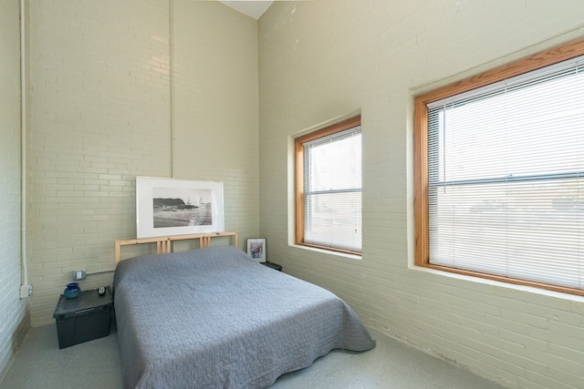 bedroom featuring speckled floor