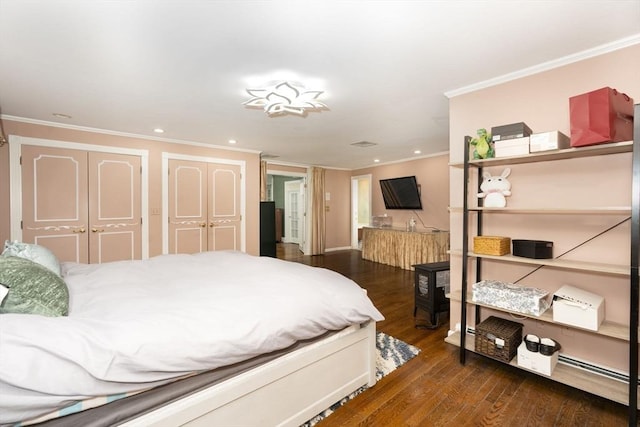 20 Albee Dr, Braintree, MA 02184 - bedroom with ornamental molding, dark wood finished floors, multiple closets, and recessed lighting