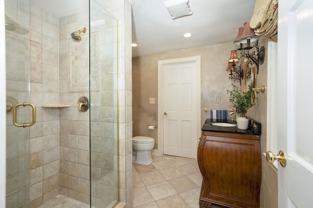 20 Albee Dr, Braintree, MA 02184 - bathroom featuring a shower stall, tile patterned flooring, vanity, toilet, and recessed lighting
