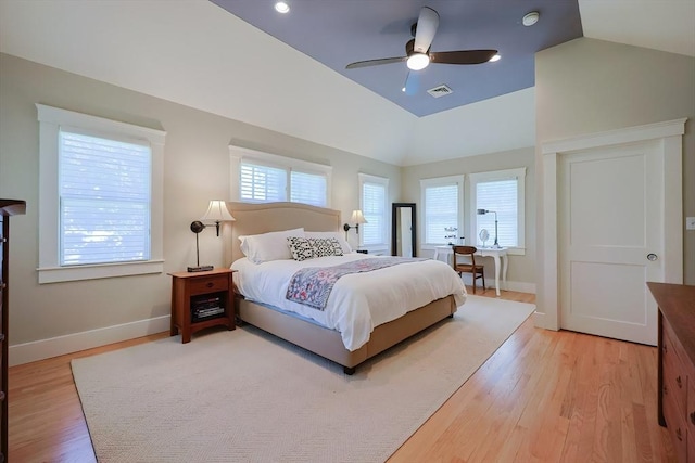 5 Baxter St, Westborough, MA 01581 - bedroom with vaulted ceiling, baseboards, light wood-type flooring, and ceiling fan
