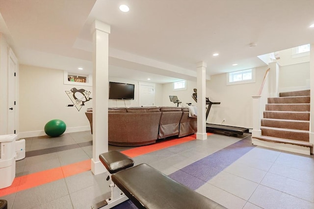 5 Baxter St, Westborough, MA 01581 - workout area featuring recessed lighting, tile patterned flooring, and baseboards
