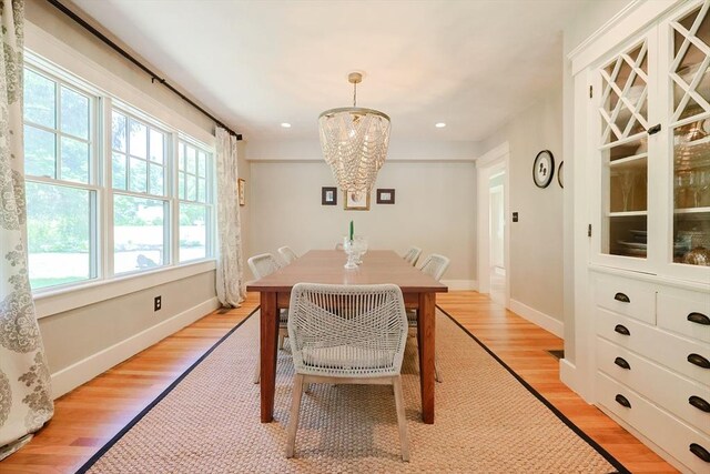 5 Baxter St, Westborough, MA 01581 - dining area featuring a chandelier, light wood-type flooring, baseboards, and recessed lighting
