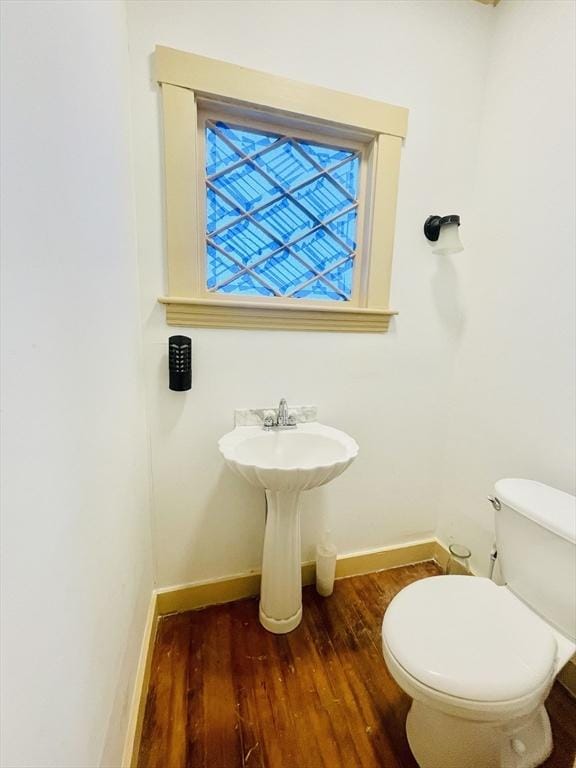 bathroom with wood-type flooring and toilet