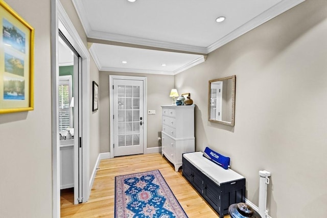 12 Braddock Park Unit 1, Boston, MA 02116 - foyer entrance featuring crown molding, light wood finished floors, recessed lighting, and baseboards