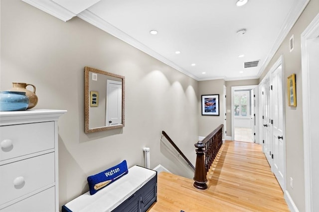 12 Braddock Park Unit 1, Boston, MA 02116 - corridor featuring an upstairs landing, ornamental molding, light wood-type flooring, recessed lighting, and baseboards