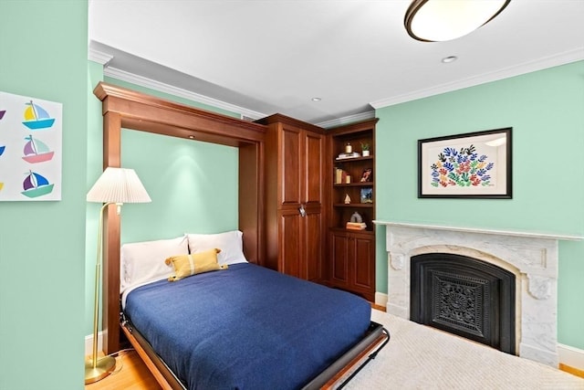 12 Braddock Park Unit 1, Boston, MA 02116 - bedroom with ornamental molding, a fireplace, and baseboards