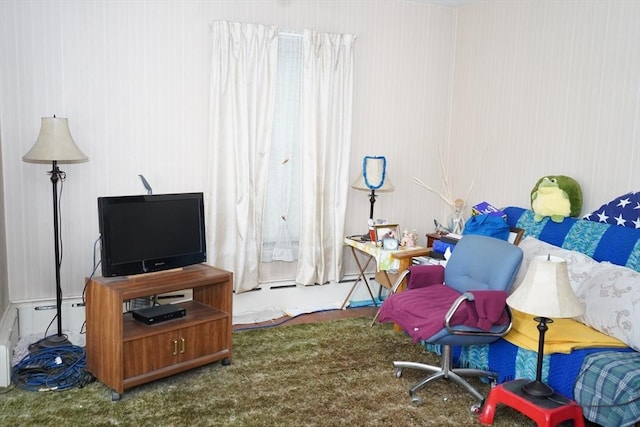 living area featuring carpet floors