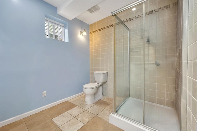 59 Bonair St, Somerville, MA 02145 - bathroom with toilet, a stall shower, tile patterned floors, and baseboards