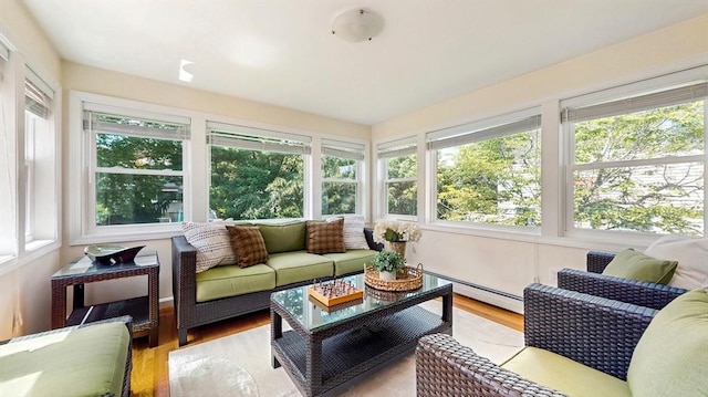 41 Lee Rd, Needham, MA 02494 - sunroom with a baseboard heating unit, healthy amount of natural light, and wood finished floors