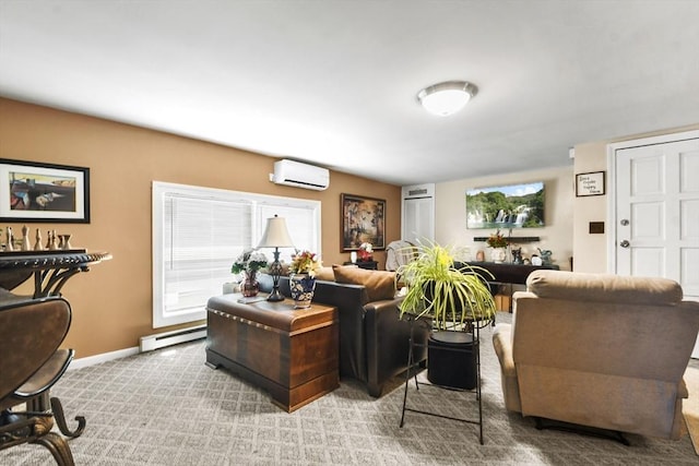 27 Whittier St, Fall River, MA 02724 - carpeted living room featuring a wall mounted AC and baseboard heating
