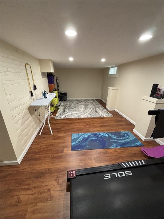 259 Gillette Ave, Springfield, MA 01118 - workout room featuring baseboards, wood finished floors, and recessed lighting