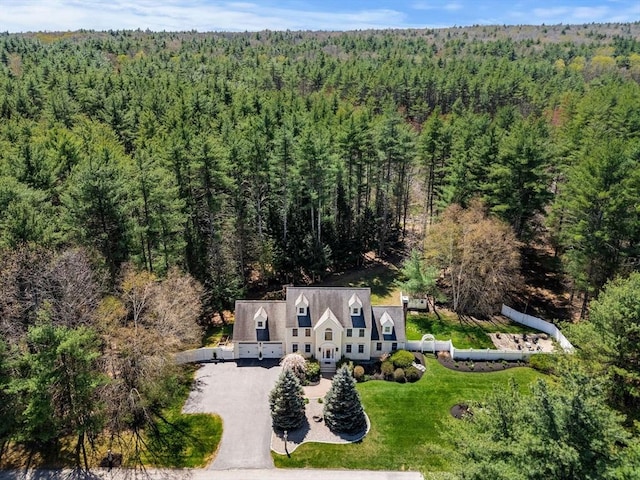 bird's eye view featuring a view of trees