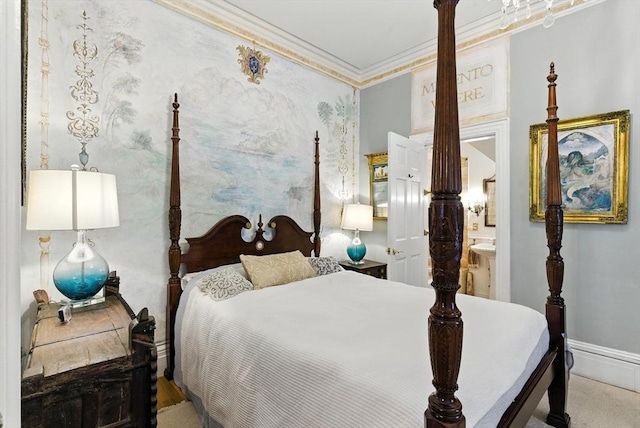 338 Harvard St Unit 1, Cambridge, MA 02139 - bedroom featuring ornamental molding, connected bathroom, and decorative columns
